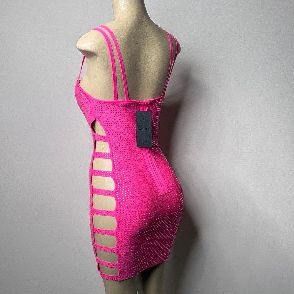 AKIRA Hot Pink Studded Cutout Bodycon Mini Dress - Picture 6 of 10